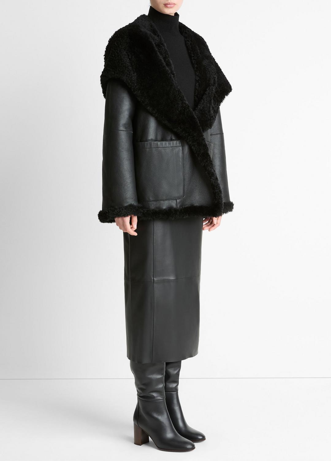 Shearling Hooded Jacket in Jackets BLACK | VINCE Women