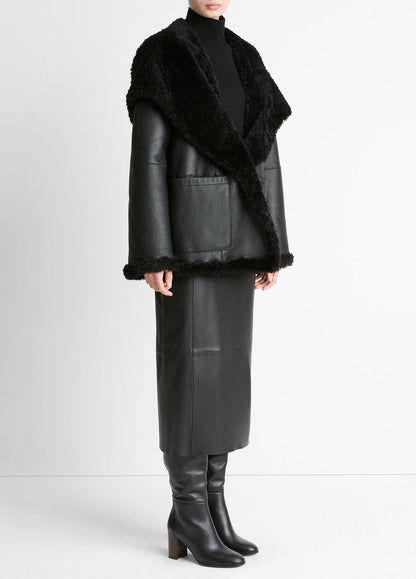 Shearling Hooded Jacket in Jackets BLACK | VINCE Women