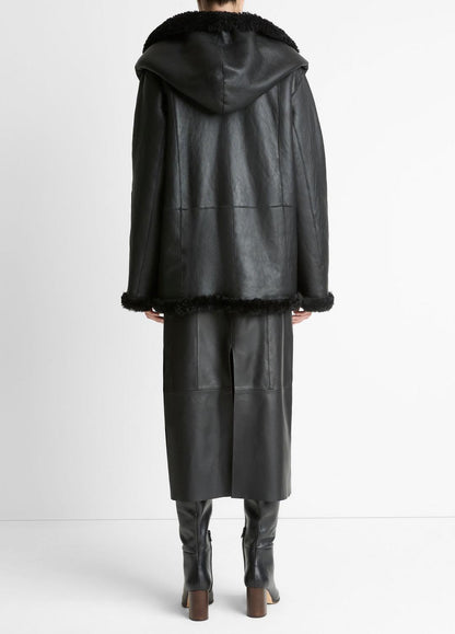 Shearling Hooded Jacket in Jackets BLACK | VINCE Women