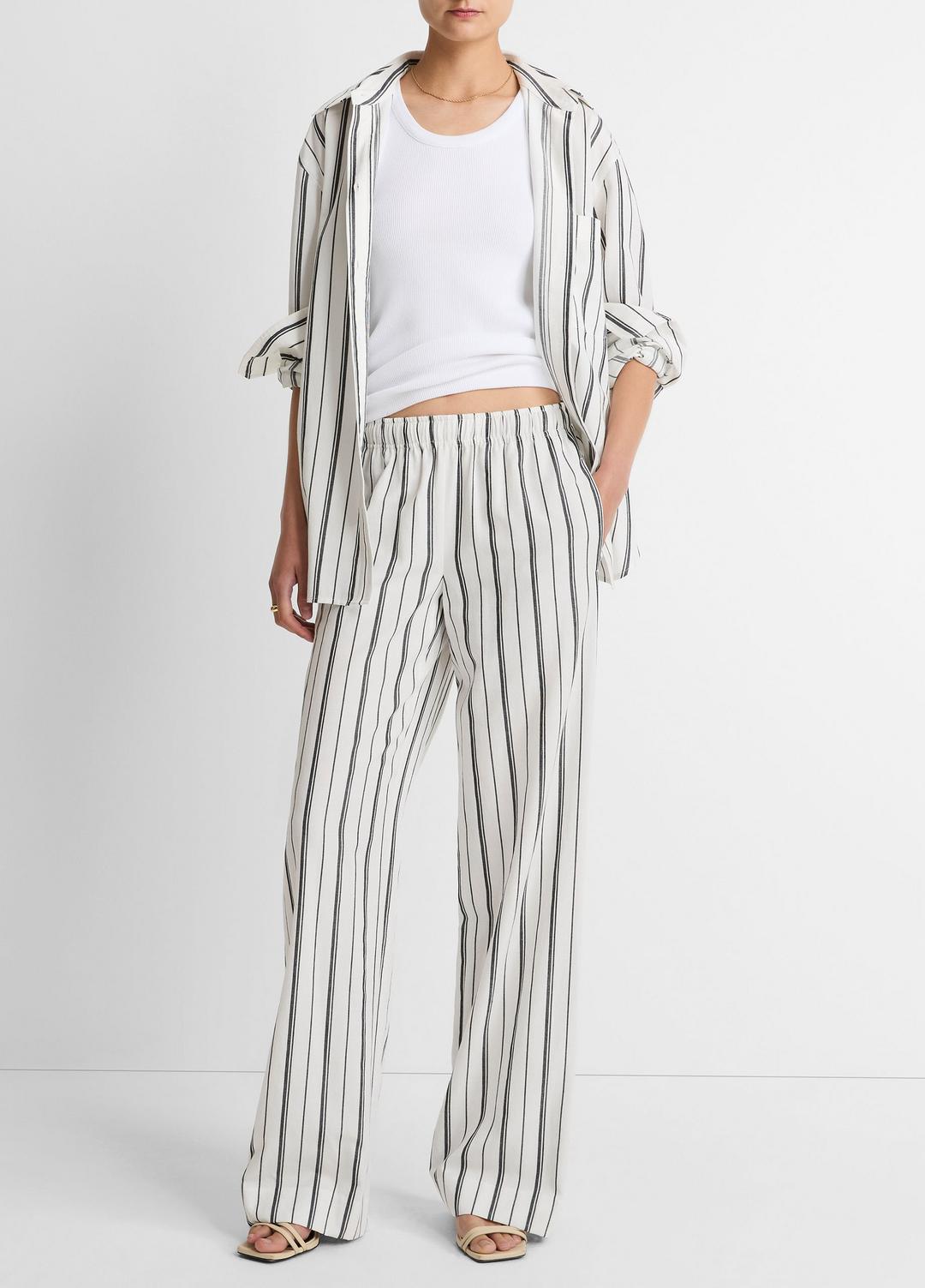 Resort Stripe Pull-On Pant in Wide Leg WHITE/BLACK | VINCE Women