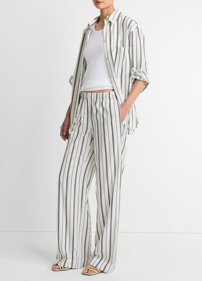 Resort Stripe Pull-On Pant in Wide Leg WHITE/BLACK | VINCE Women
