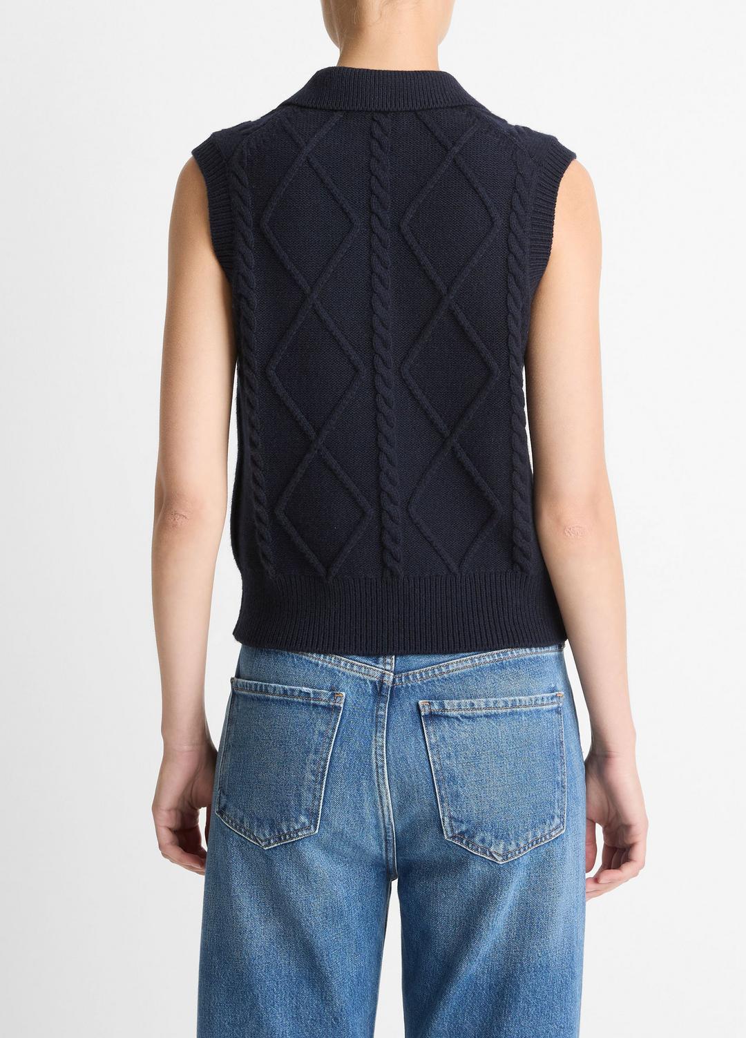 Cable-Knit Wool & Cotton-Blend Sweater Vest in V-Neck COASTAL BLUE | VINCE Women