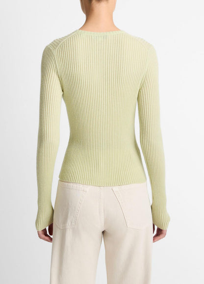 Ribbed Cashmere-Silk Cardigan in Cardigans PALE FERN | VINCE Women