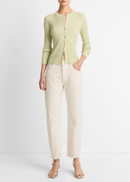 Ribbed Cashmere-Silk Cardigan in Cardigans PALE FERN | VINCE Women