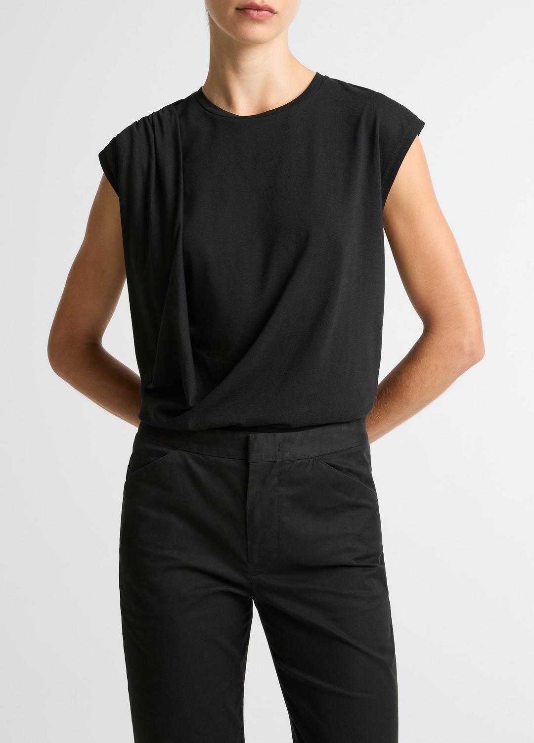 Pima Cotton-Blend Draped Relaxed Top in Tank Tops BLACK | VINCE Women