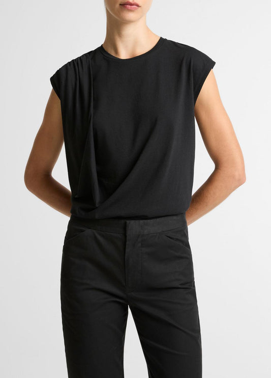 Pima Cotton-Blend Draped Relaxed Top in Tank Tops BLACK | VINCE Women