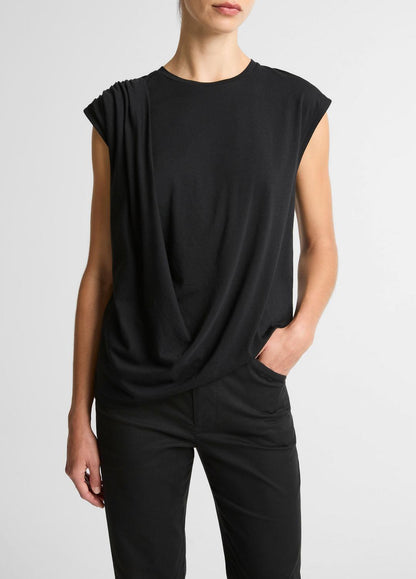 Pima Cotton-Blend Draped Relaxed Top in Tank Tops BLACK | VINCE Women