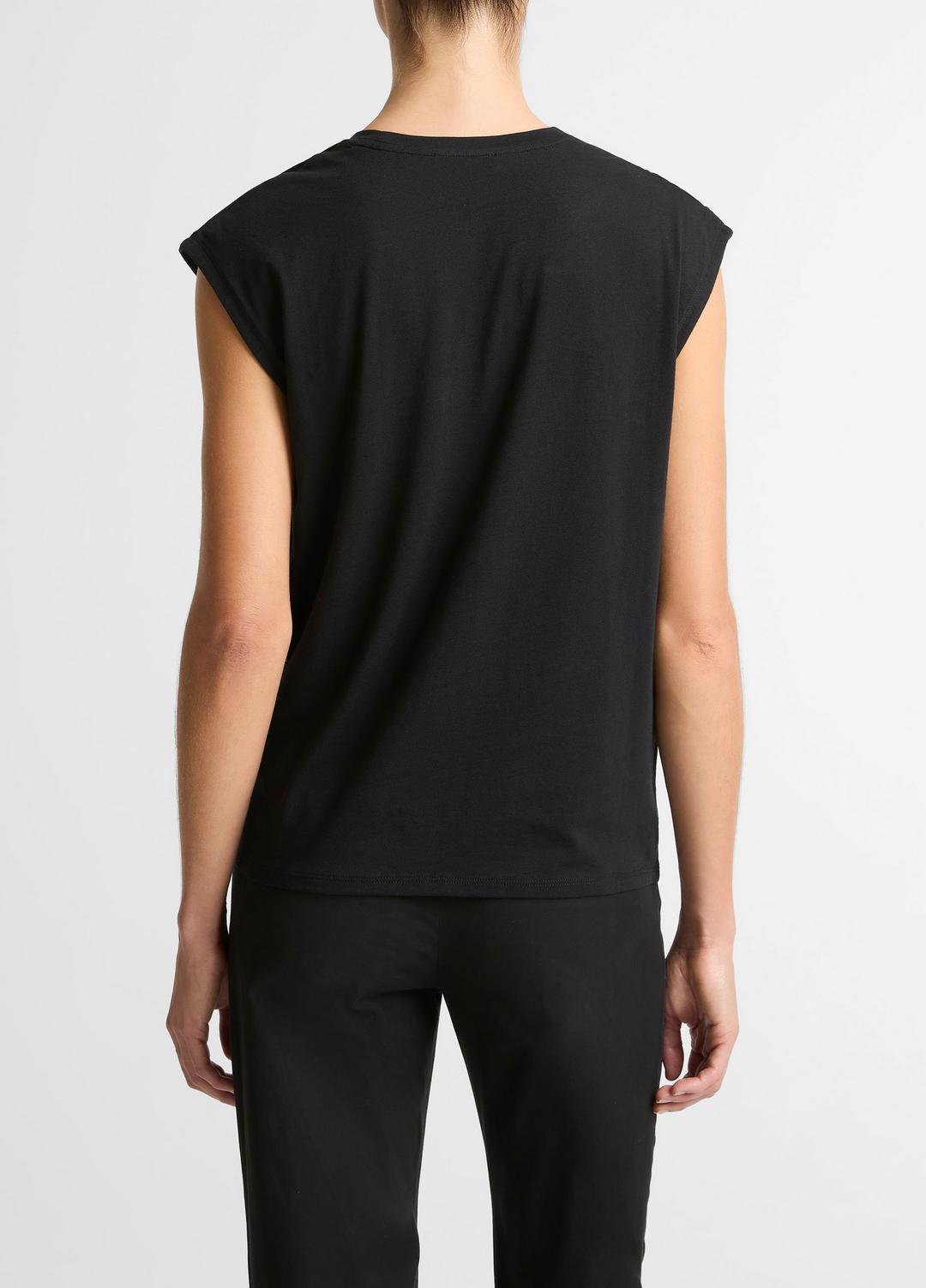 Pima Cotton-Blend Draped Relaxed Top in Tank Tops BLACK | VINCE Women