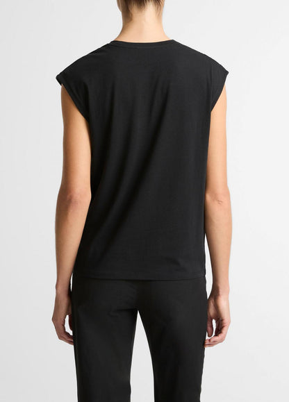 Pima Cotton-Blend Draped Relaxed Top in Tank Tops BLACK | VINCE Women