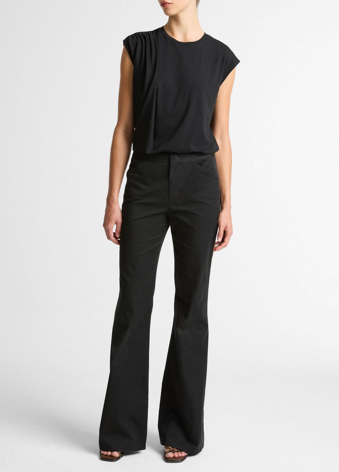 Pima Cotton-Blend Draped Relaxed Top in Tank Tops BLACK | VINCE Women