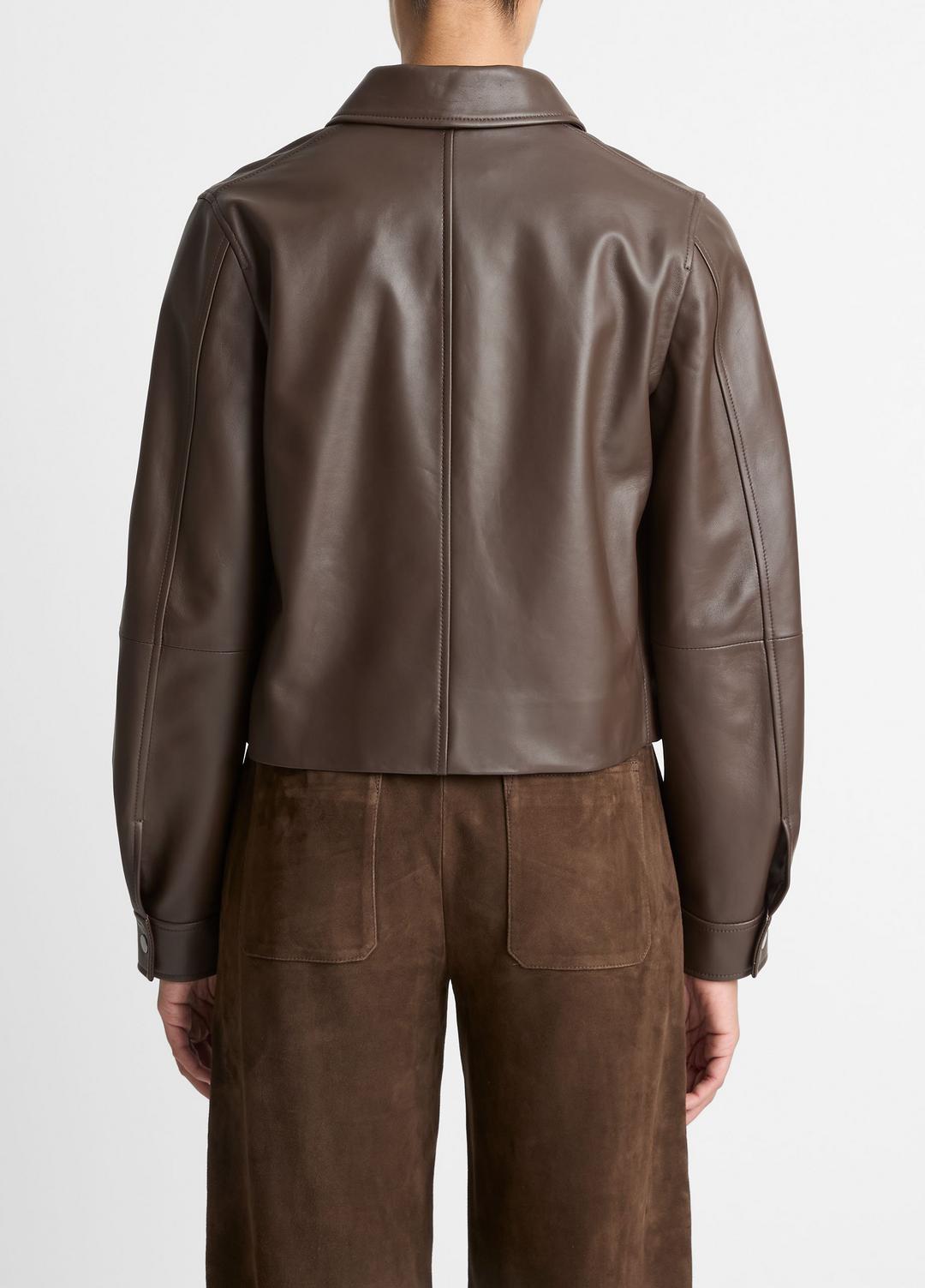 Leather Cropped Zip-Front Jacket in Leather Jackets CHOCOLATE | VINCE Women