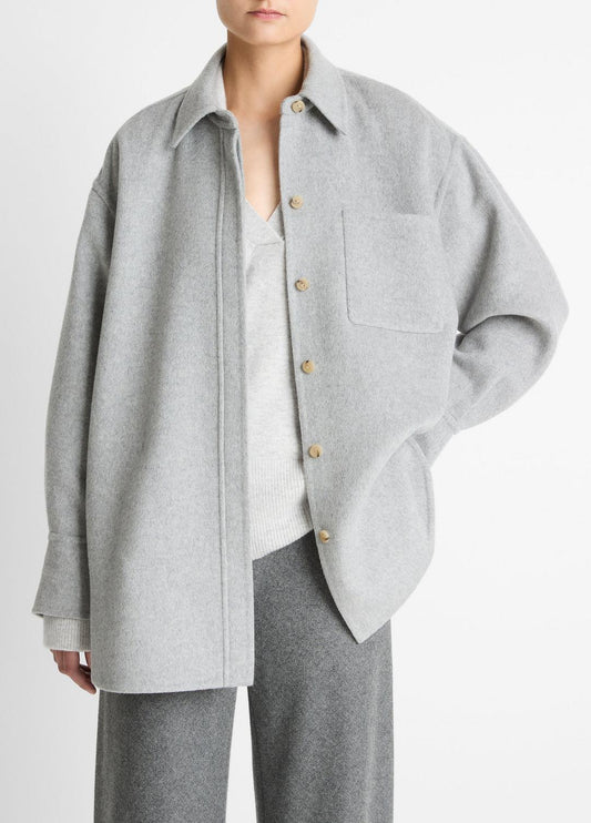 Double-Face Wool & Cashmere-Blend Shirt Jacket in Jackets HEATHER GREY | VINCE Women