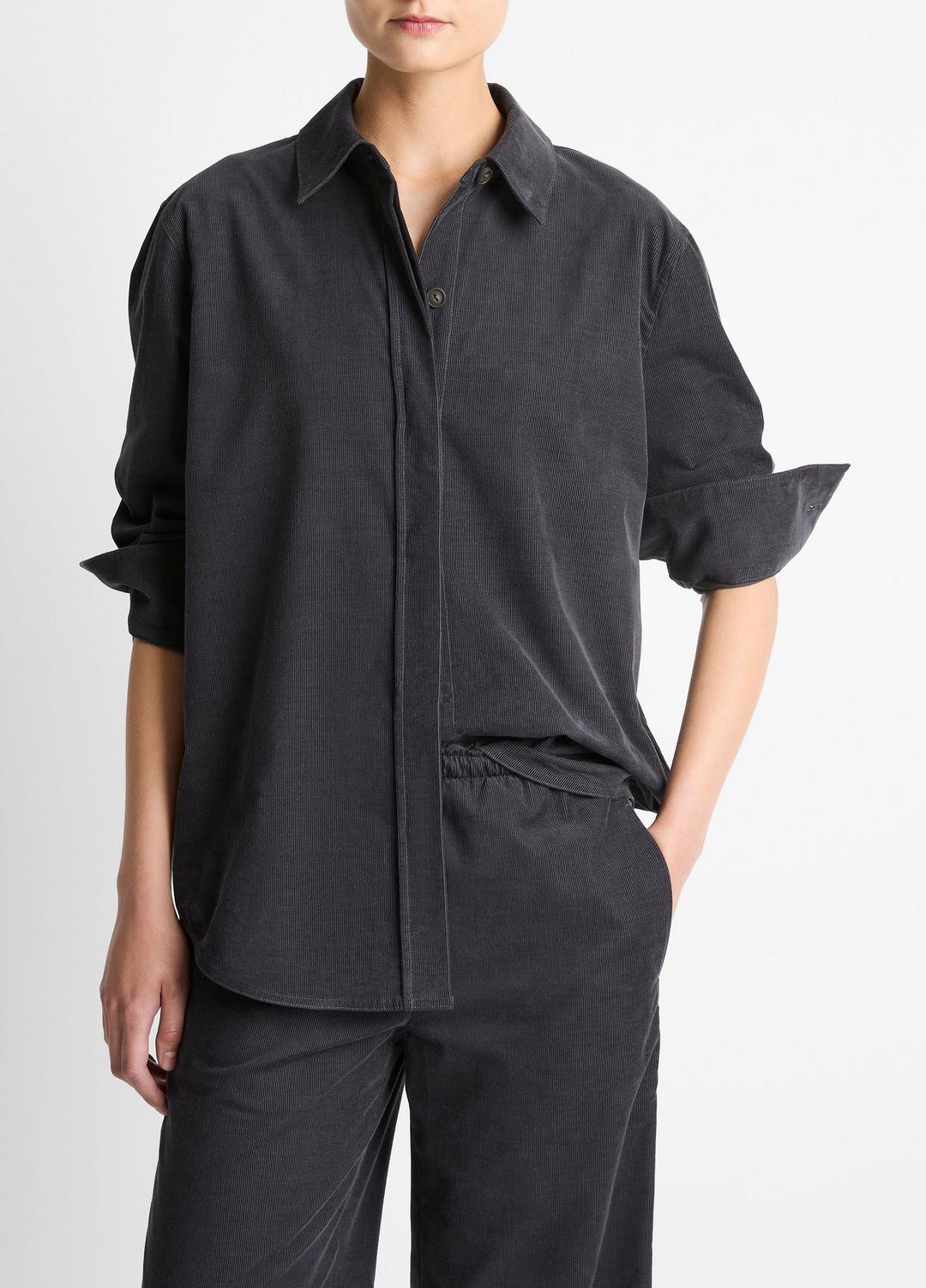 Cotton Corduroy Oversized Shirt in Long Sleeve GRAPHITE | VINCE Women