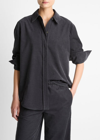 Cotton Corduroy Oversized Shirt in Long Sleeve GRAPHITE | VINCE Women