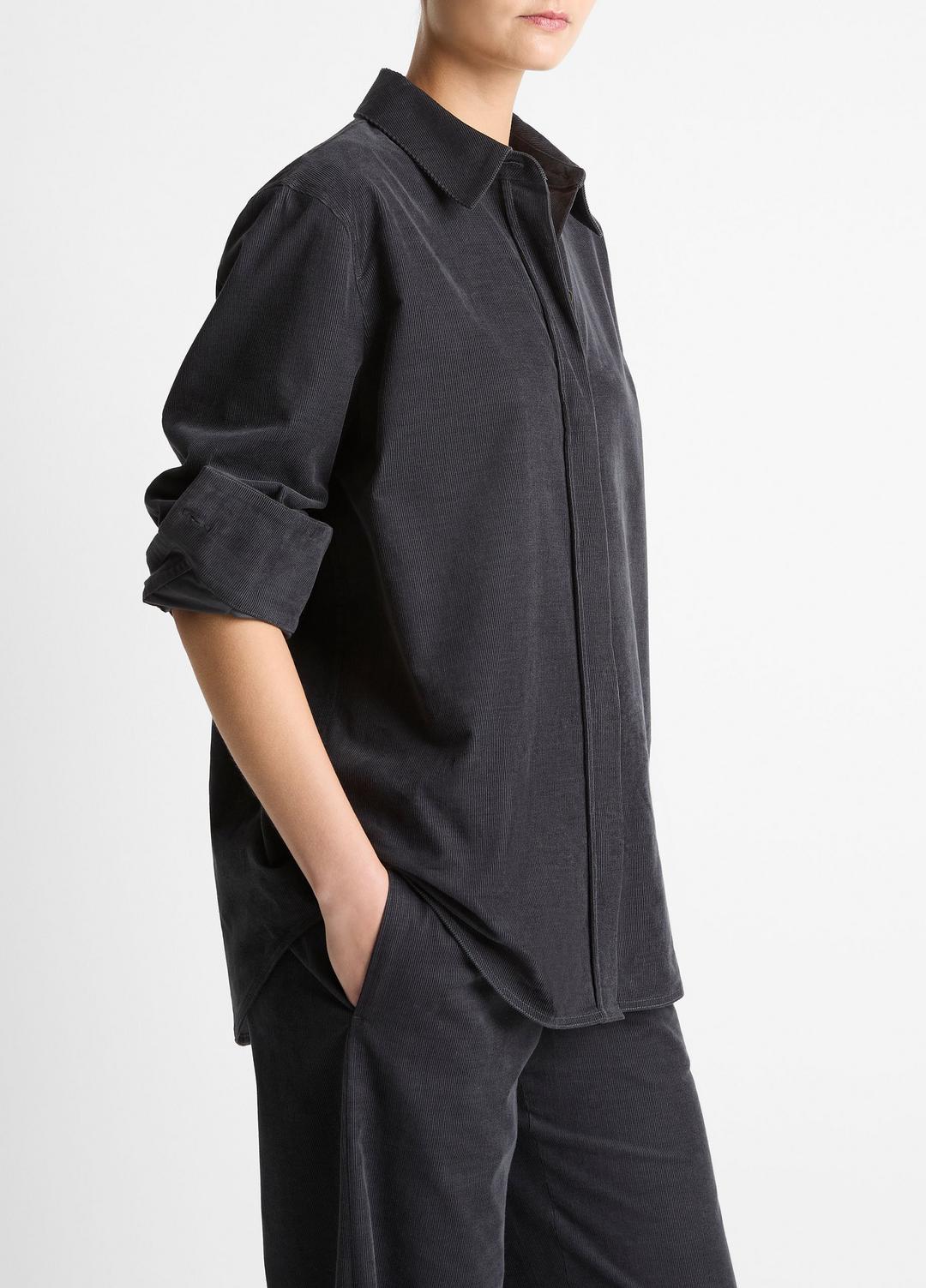 Cotton Corduroy Oversized Shirt in Long Sleeve GRAPHITE | VINCE Women