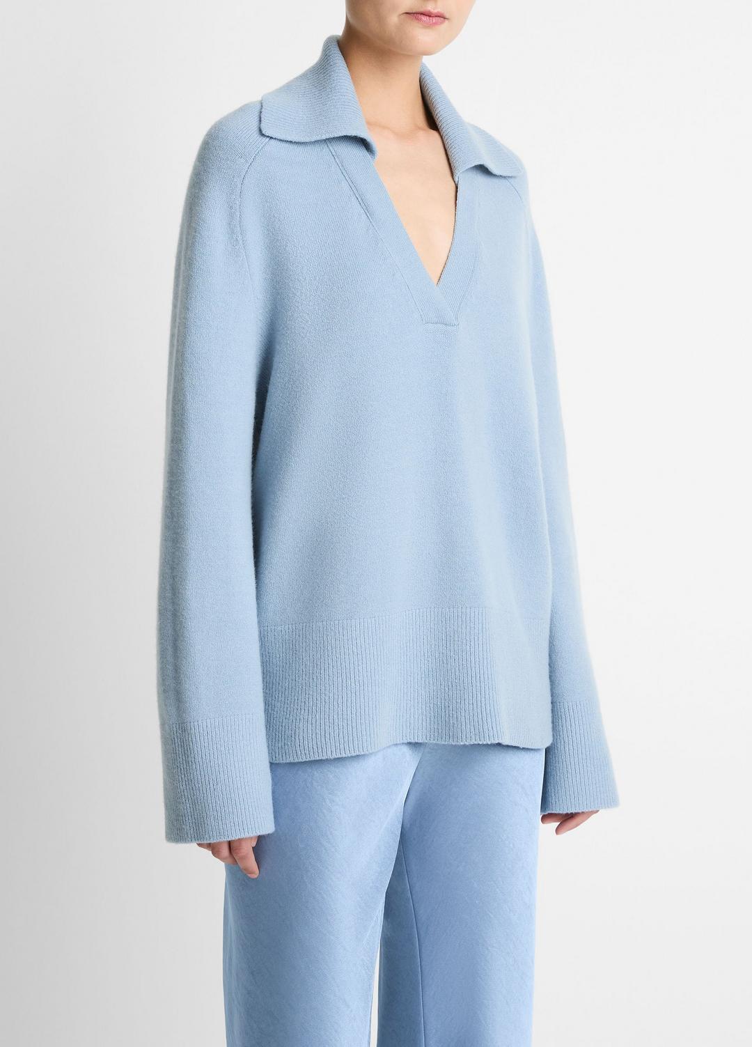 Wool & Cashmere-Blend Oversized Polo Sweater in V-Neck PACIFIC | VINCE Women