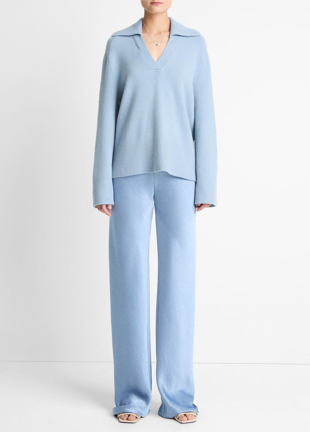 Wool & Cashmere-Blend Oversized Polo Sweater in V-Neck PACIFIC | VINCE Women