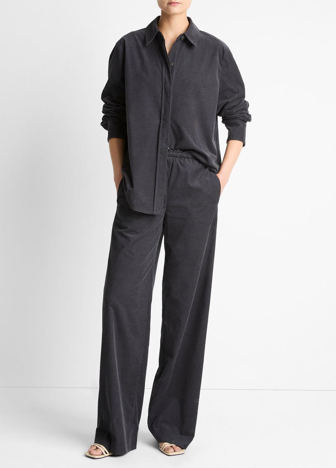 Cotton Corduroy Pull-On Pant in Wide Leg GRAPHITE | VINCE Women