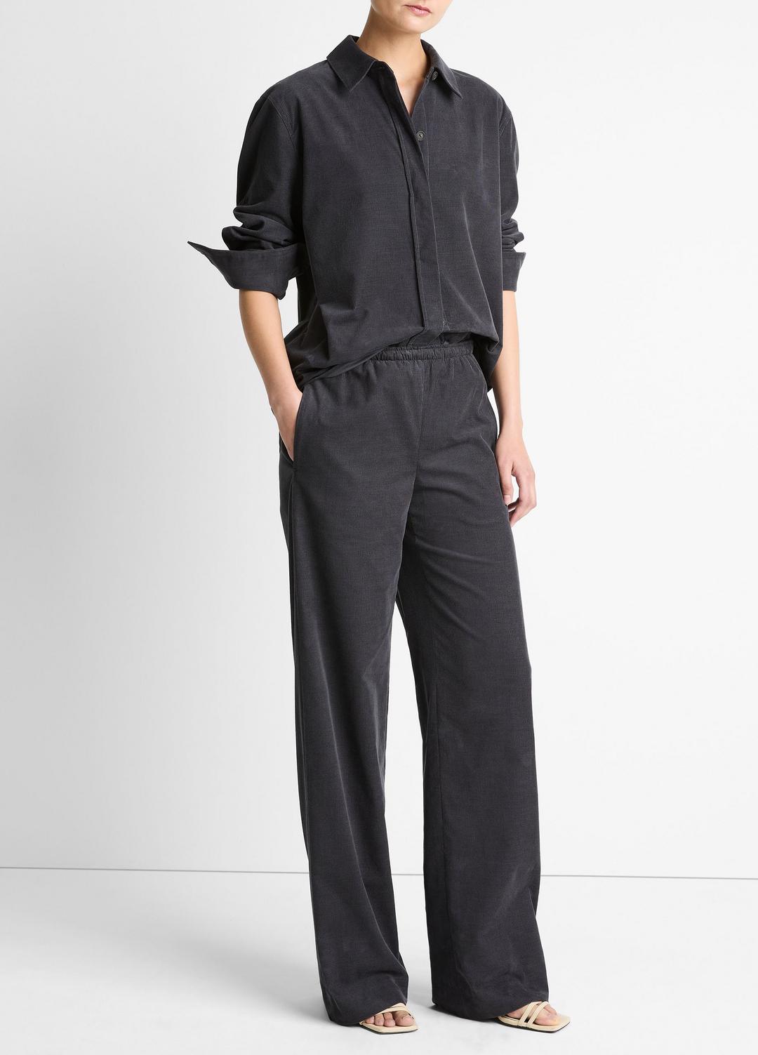 Cotton Corduroy Pull-On Pant in Wide Leg GRAPHITE | VINCE Women