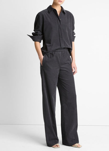 Cotton Corduroy Pull-On Pant in Wide Leg GRAPHITE | VINCE Women