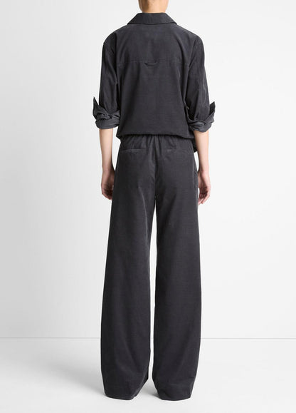 Cotton Corduroy Pull-On Pant in Wide Leg GRAPHITE | VINCE Women