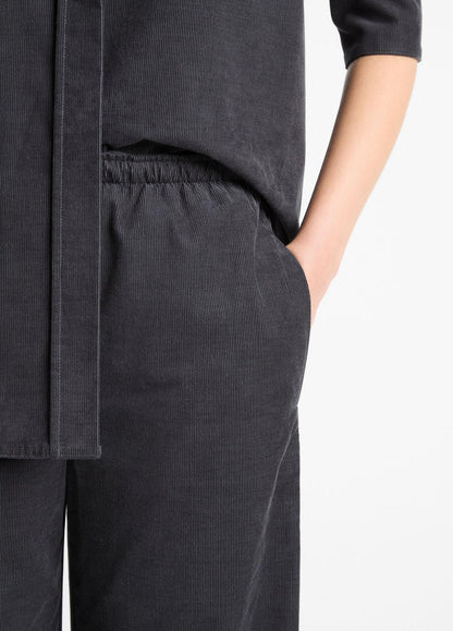 Cotton Corduroy Pull-On Pant in Wide Leg GRAPHITE | VINCE Women