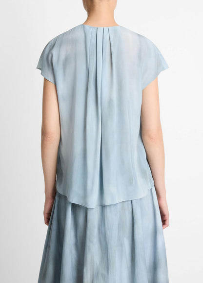 Washed Ombré Silk Gathered Cap-Sleeve Blouse in Short Sleeve AZURA WASH | VINCE Women