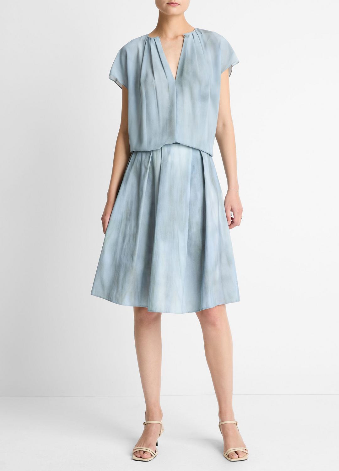 Washed Ombré Silk Gathered Cap-Sleeve Blouse in Short Sleeve AZURA WASH | VINCE Women