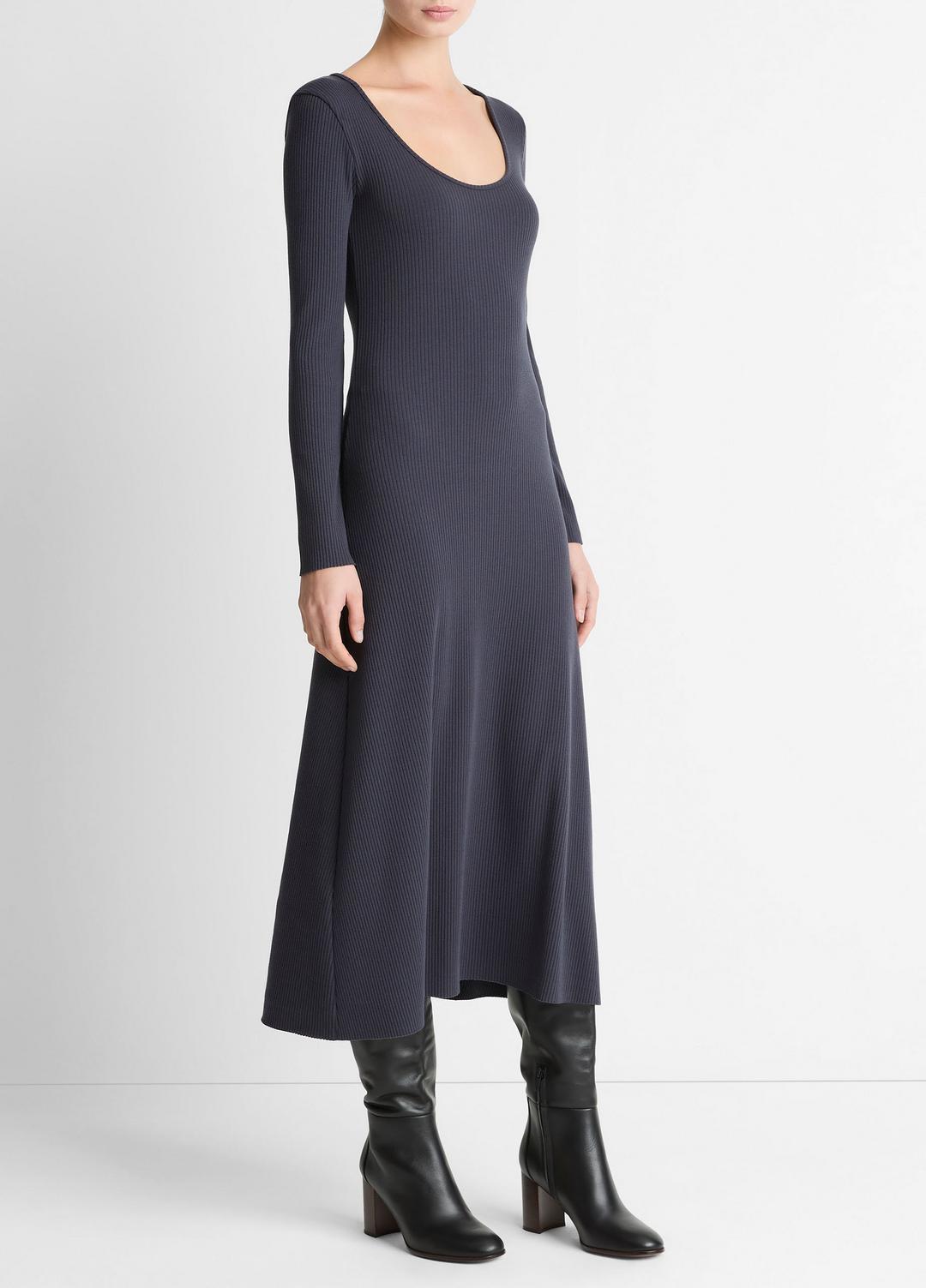 Ribbed Cotton-Blend Scoop-Neck Dress in Dresses NIGHT MARINE | VINCE Women