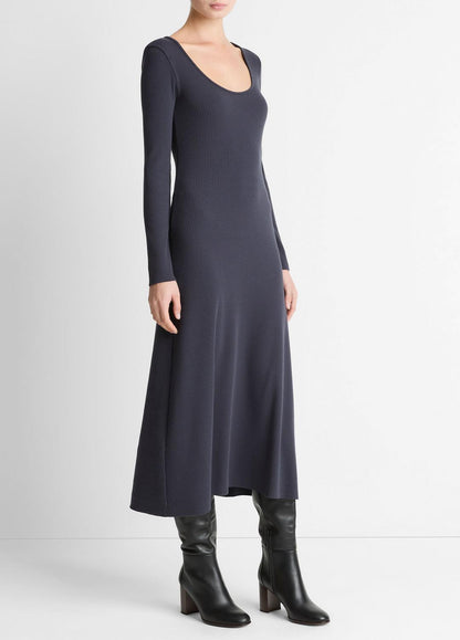Ribbed Cotton-Blend Scoop-Neck Dress in Dresses NIGHT MARINE | VINCE Women
