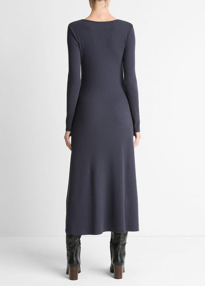 Ribbed Cotton-Blend Scoop-Neck Dress in Dresses NIGHT MARINE | VINCE Women