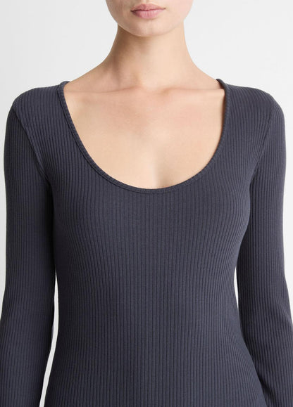 Ribbed Cotton-Blend Scoop-Neck Dress in Dresses NIGHT MARINE | VINCE Women
