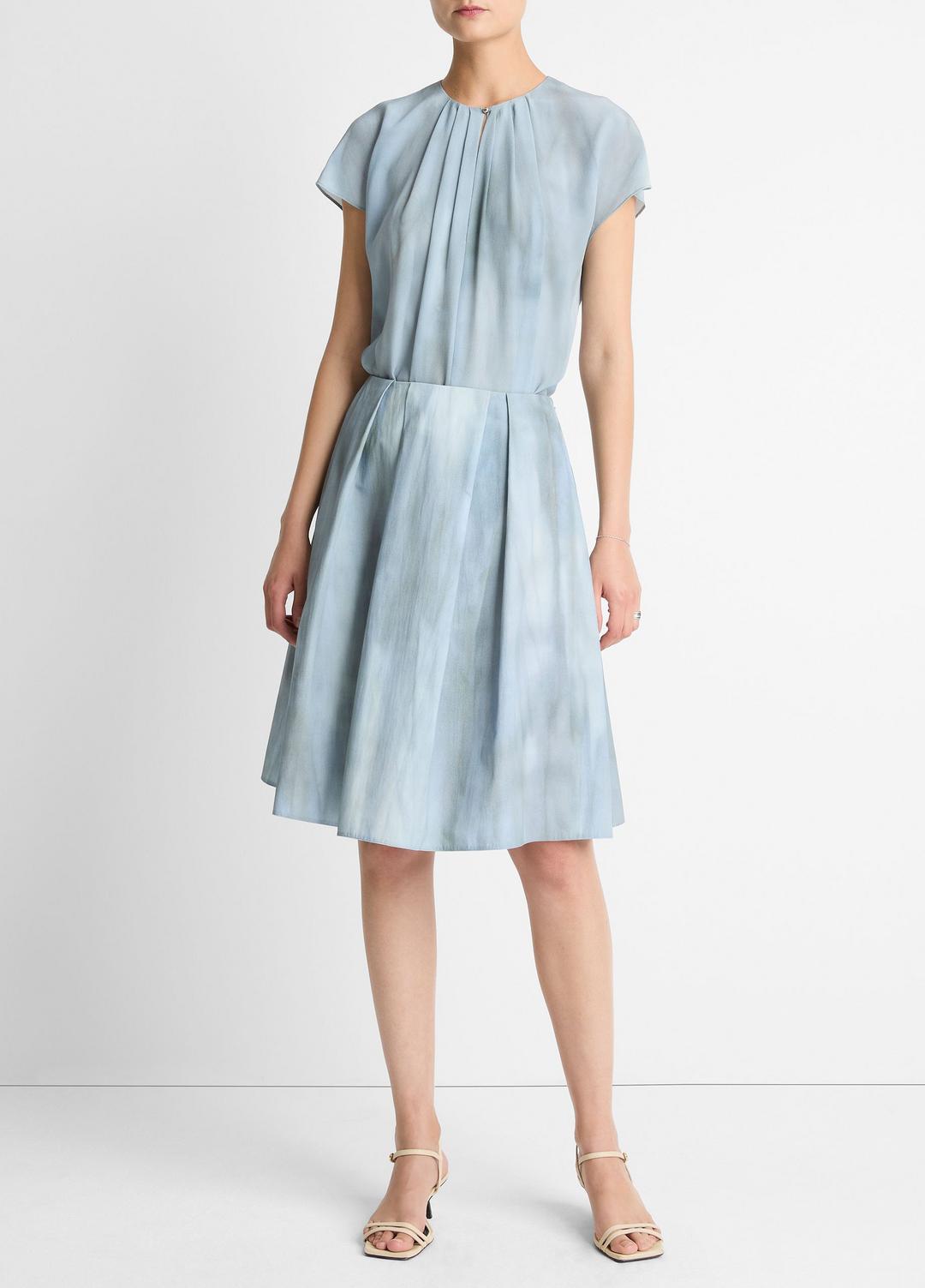 Washed Ombré Cotton Pleated Knee Skirt in Skirts AZURA WASH | VINCE Women