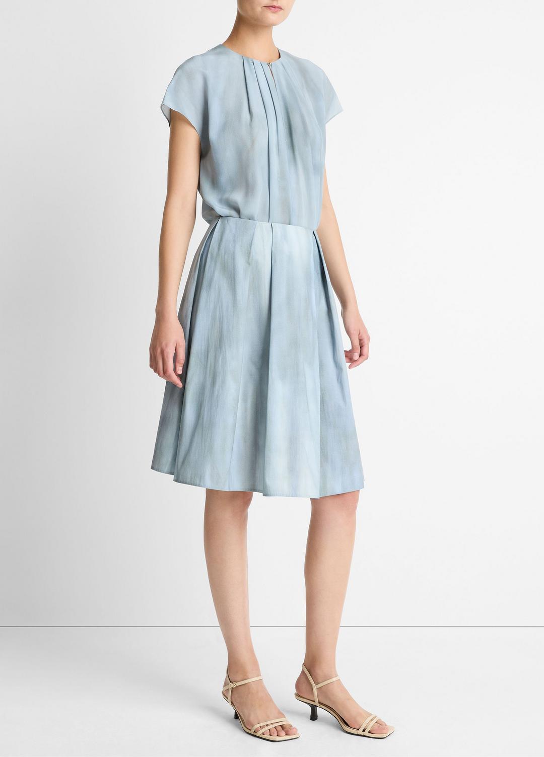 Washed Ombré Cotton Pleated Knee Skirt in Skirts AZURA WASH | VINCE Women