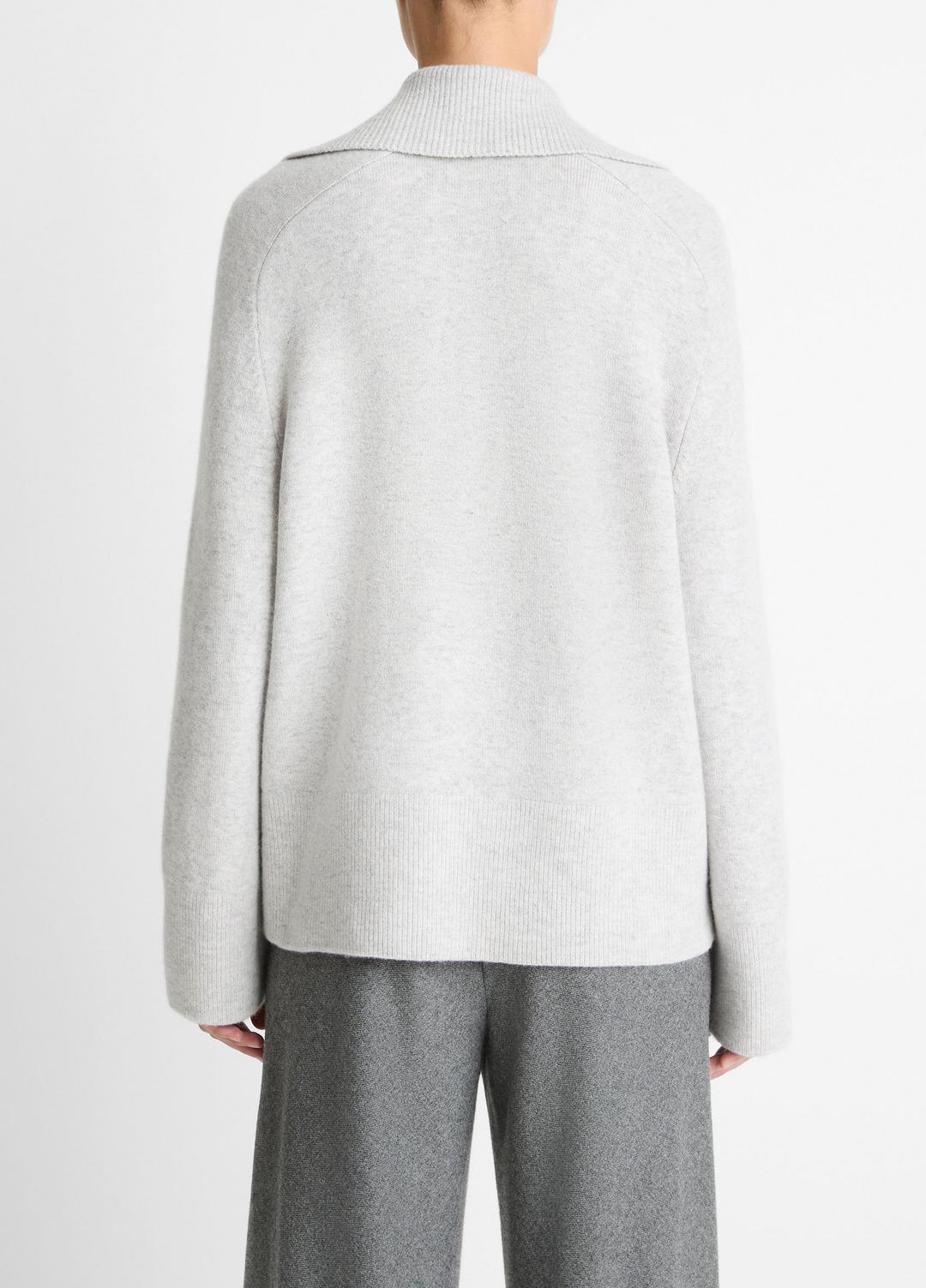 Wool & Cashmere-Blend Oversized Polo Sweater in V-Neck HEATHER PALE GREY | VINCE Women