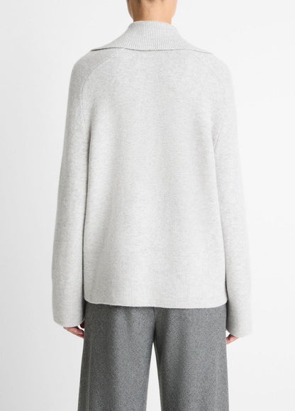 Wool & Cashmere-Blend Oversized Polo Sweater in V-Neck HEATHER PALE GREY | VINCE Women