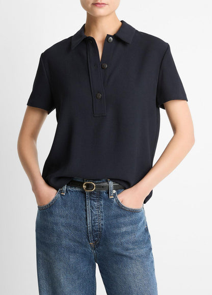 Crepe Polo Shirt in Short Sleeve COASTAL BLUE | VINCE Women