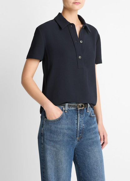 Crepe Polo Shirt in Short Sleeve COASTAL BLUE | VINCE Women
