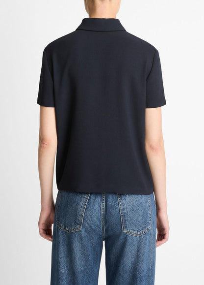 Crepe Polo Shirt in Short Sleeve COASTAL BLUE | VINCE Women