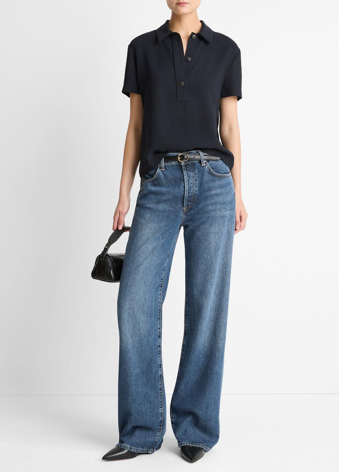 Crepe Polo Shirt in Short Sleeve COASTAL BLUE | VINCE Women