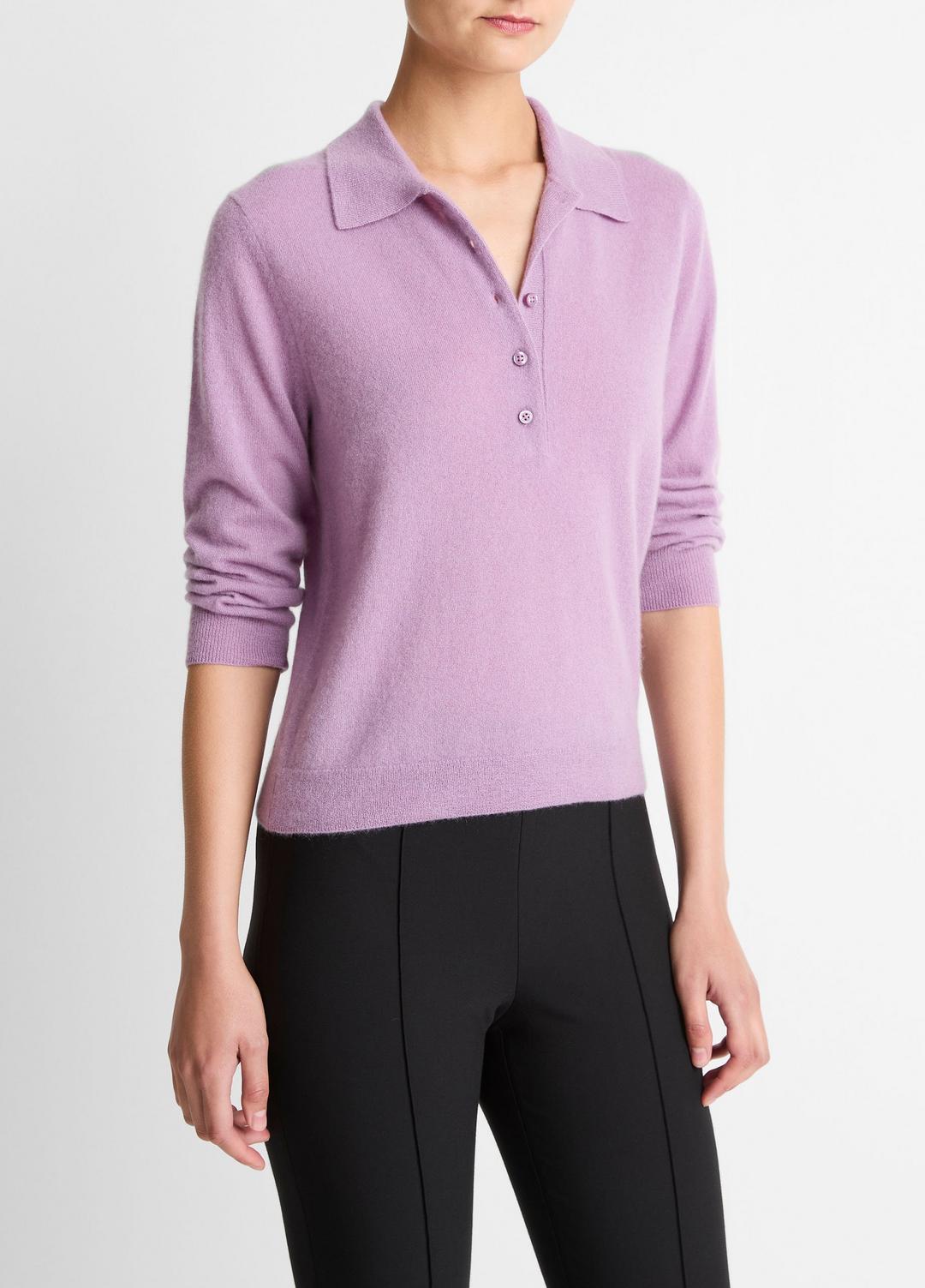 Cashmere-Silk Polo Sweater in Cashmere MULBERRY | VINCE Women