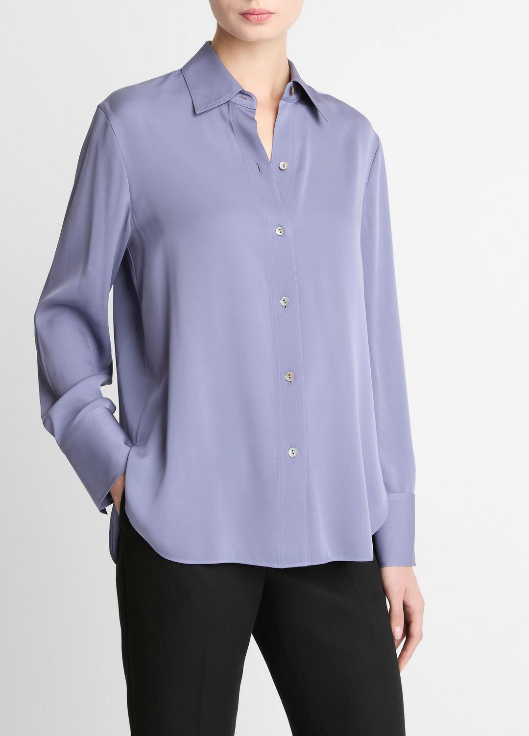 Stretch-Silk Button-Front Blouse in Long Sleeve MAUVE IRIS | VINCE Women