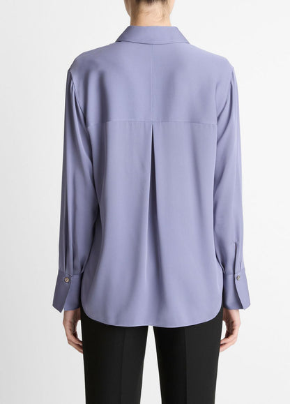 Stretch-Silk Button-Front Blouse in Long Sleeve MAUVE IRIS | VINCE Women