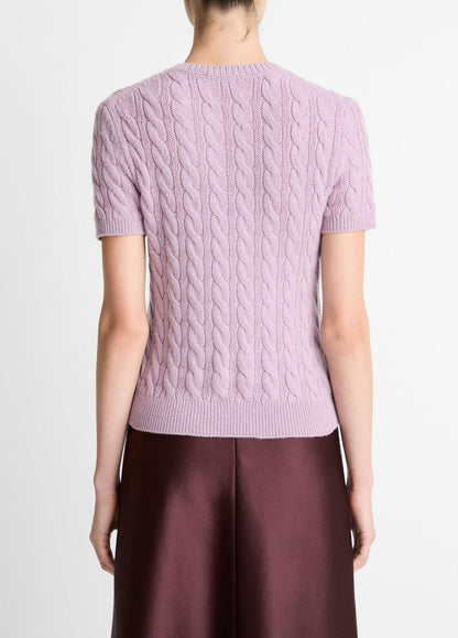 Cable-Knit Wool & Cashmere-Blend Short-Sleeve Sweater in Crew Neck AMETHYST | VINCE Women