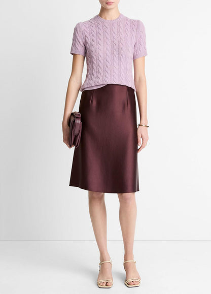 Cable-Knit Wool & Cashmere-Blend Short-Sleeve Sweater in Crew Neck AMETHYST | VINCE Women