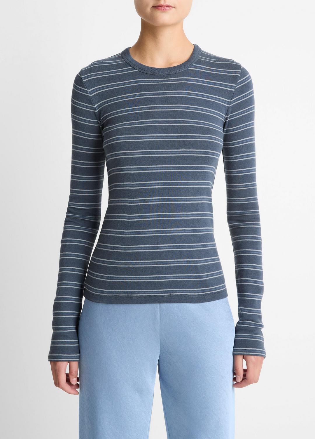 Striped Pima Cotton-Blend Long-Sleeve T-Shirt in Long Sleeve AZURA COMBO | VINCE Women