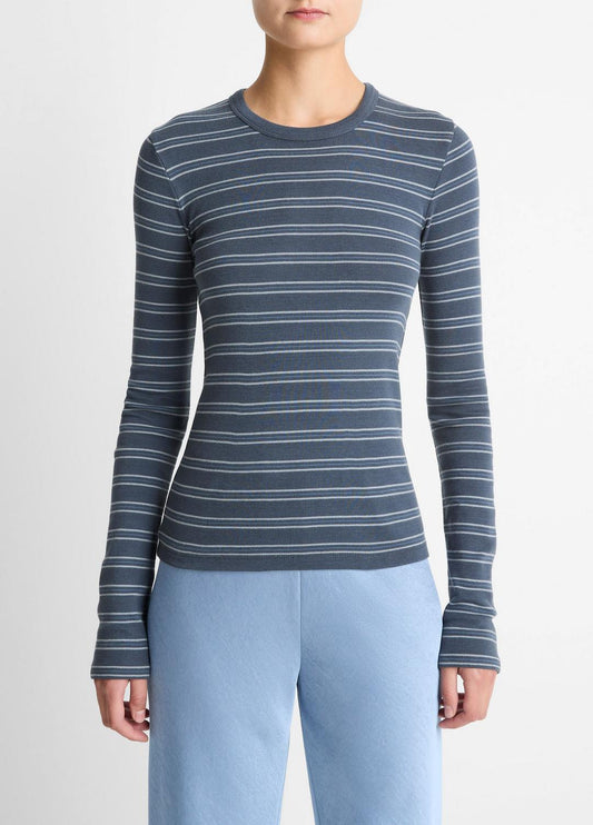 Striped Pima Cotton-Blend Long-Sleeve T-Shirt in Long Sleeve AZURA COMBO | VINCE Women