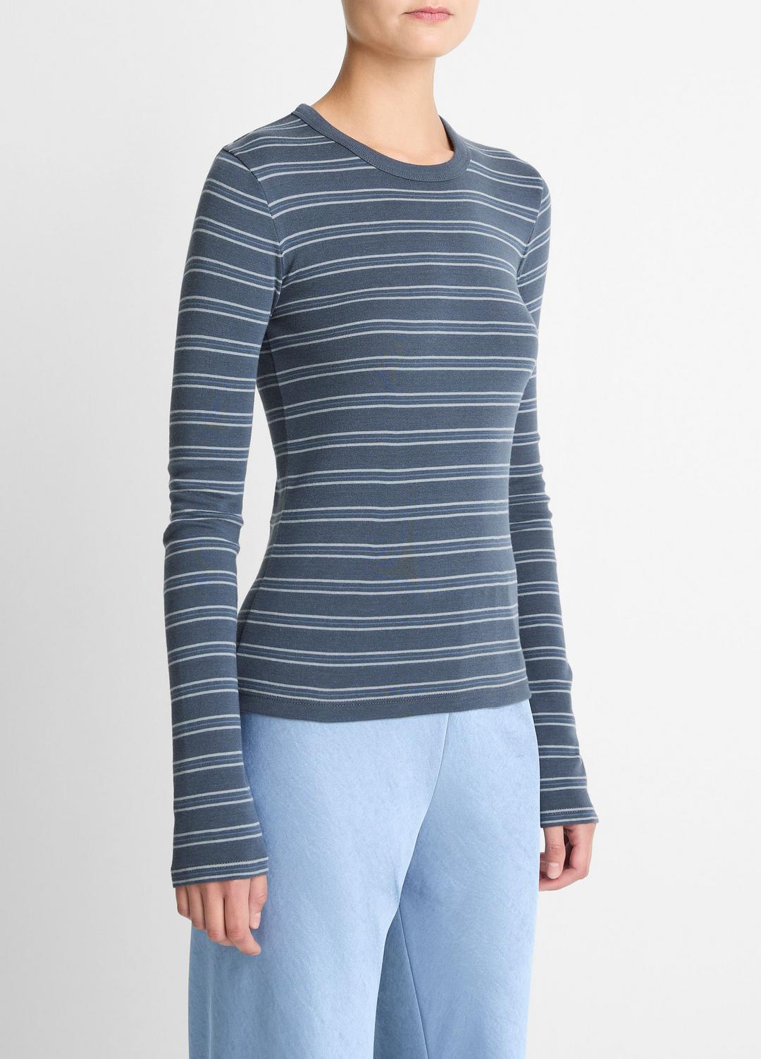 Striped Pima Cotton-Blend Long-Sleeve T-Shirt in Long Sleeve AZURA COMBO | VINCE Women