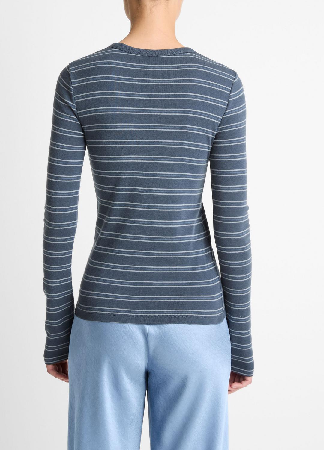 Striped Pima Cotton-Blend Long-Sleeve T-Shirt in Long Sleeve AZURA COMBO | VINCE Women