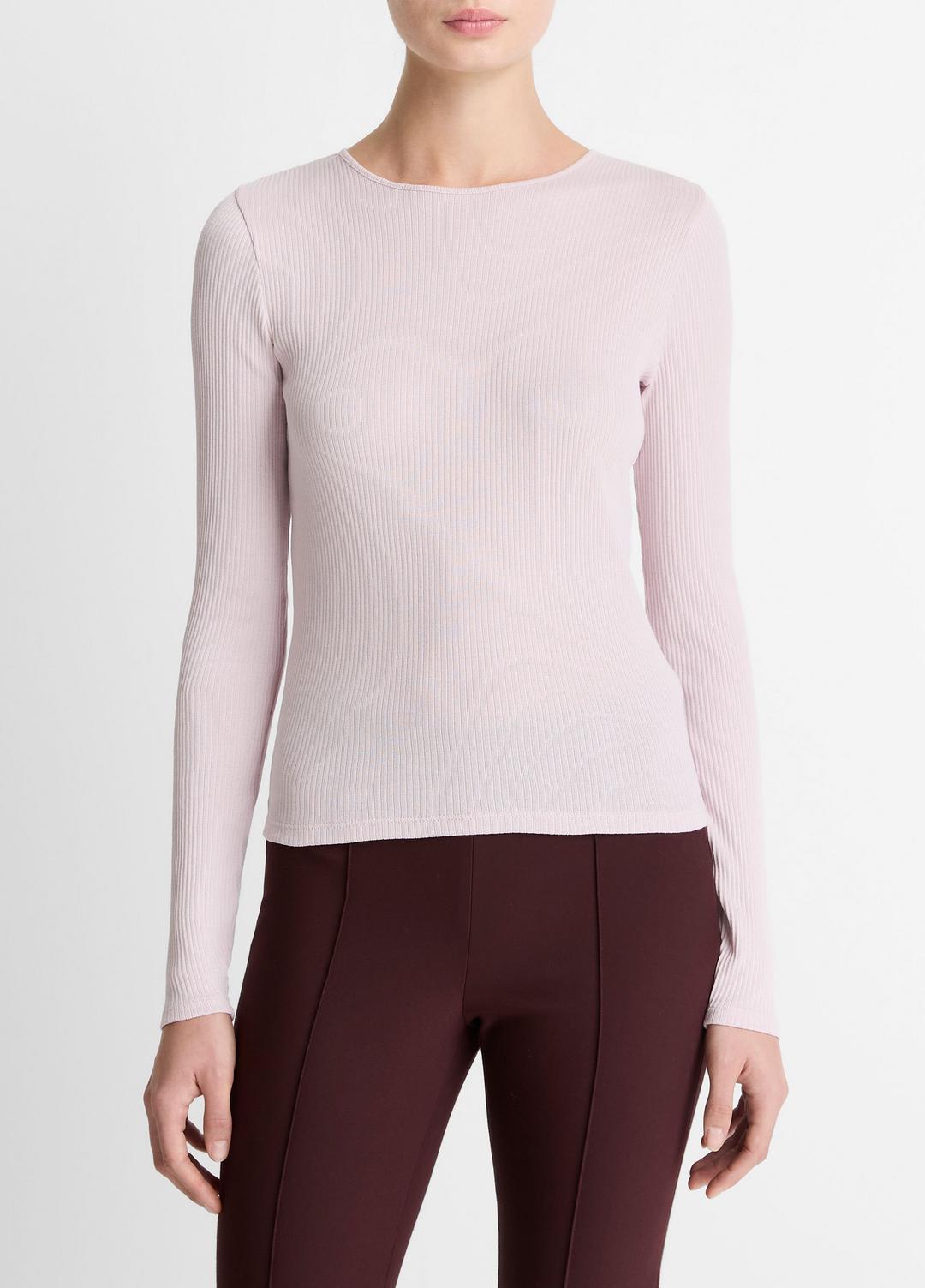 Ribbed Pima Cotton Long-Sleeve T-Shirt in Long Sleeve IRIS QUARTZ | VINCE Women